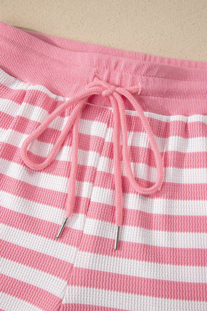 Pink Stripe Puff Short Sleeve T Shirt Matching Shorts Set