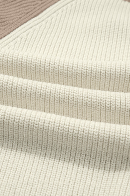 White Color Block Ribbed Knit Button Down Sweater Cardigan
