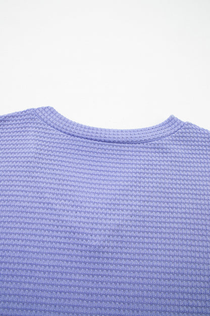 Clearly Aqua Waffle V Neck Short Sleeve Knit Top