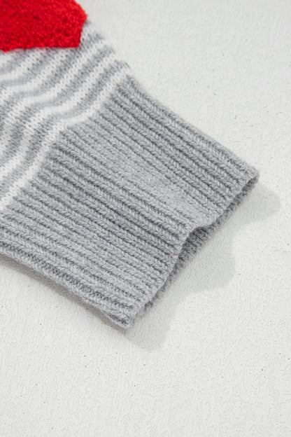 Rose Stripe Contrast Heart Pattern Valentine Knit Sweater