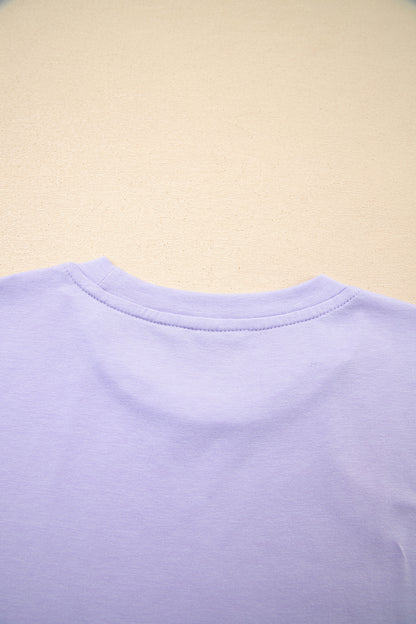 Orchid Petal Casual Plain Crew Neck Tee