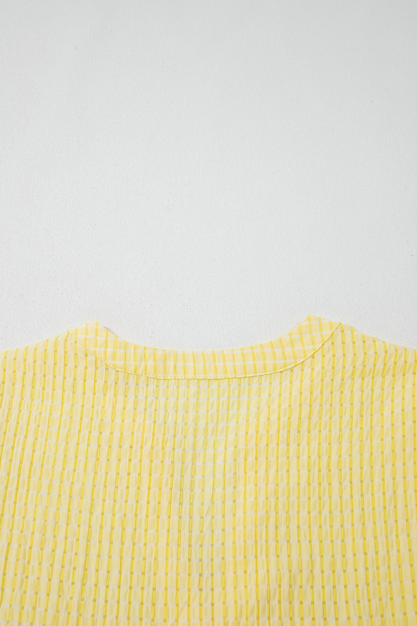Yellow Gingham Textured Bow Tie Short Sleeve Tiered Midi Dress