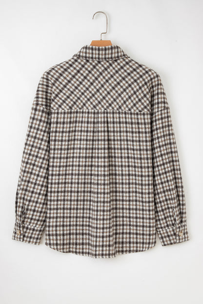 Casual Contrast Corduroy Flap Pocket Patchwork Plaid Shacket