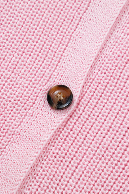 Pink Solid Color Knit V Neck Button Front Sweater Vest