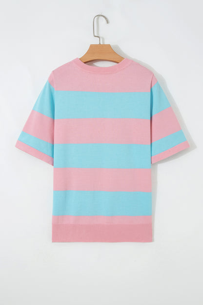 Black Stripe Colorblock Striped Knitted T shirt