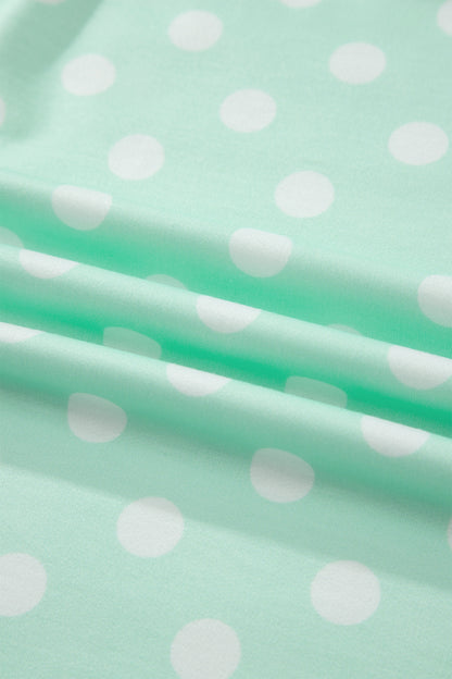 Sky Blue Polka Dot Print Color Block Trim Mock Neck Short Set