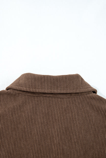 Dark Khaki Button Zip Up Lapel Collar Corduroy Jacket