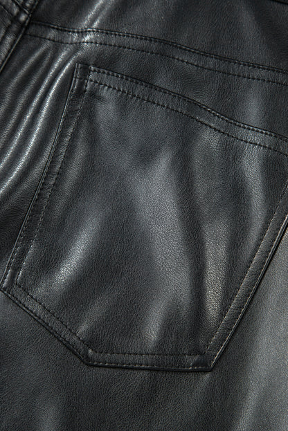 Black Faux Leather Side Slit Maxi Skirt