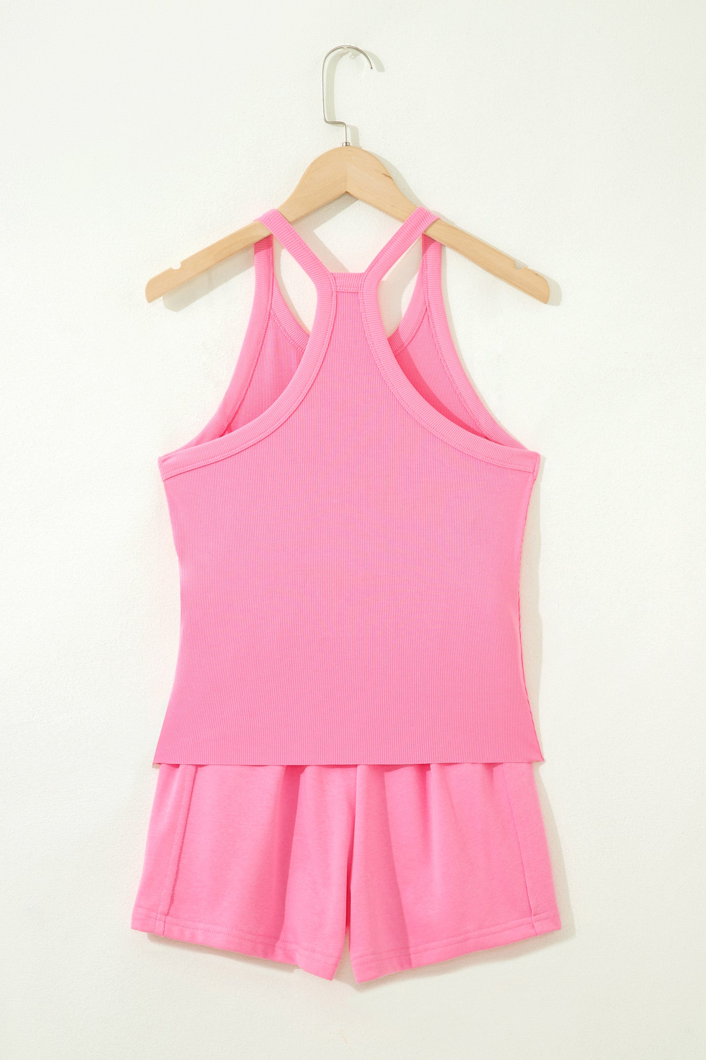 Sky Blue Slim Tank Top Elastic High Waist Shorts 2pcs Outfit