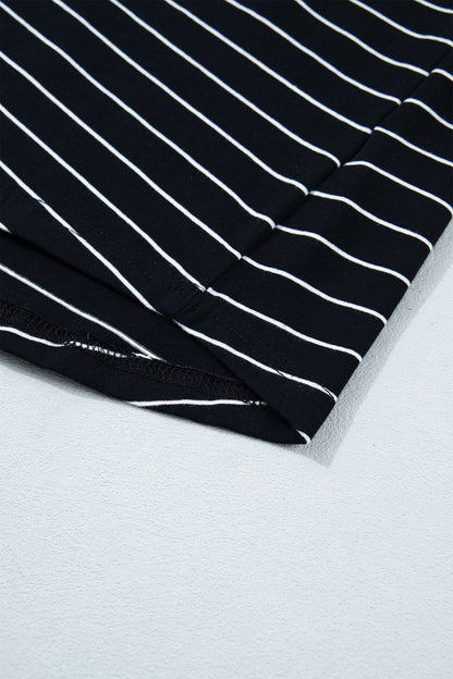 Black Stripe Drawstring Tunic Tank Mini Dress with Pockets