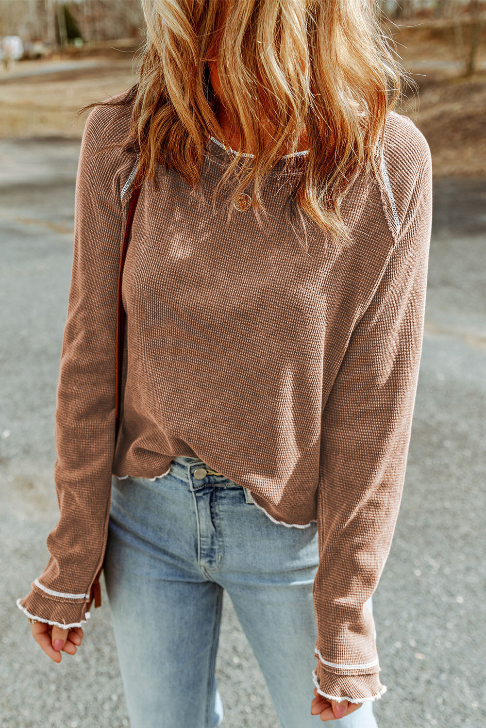 Tillandsia Purple Textured Round Neck Long Sleeve Top
