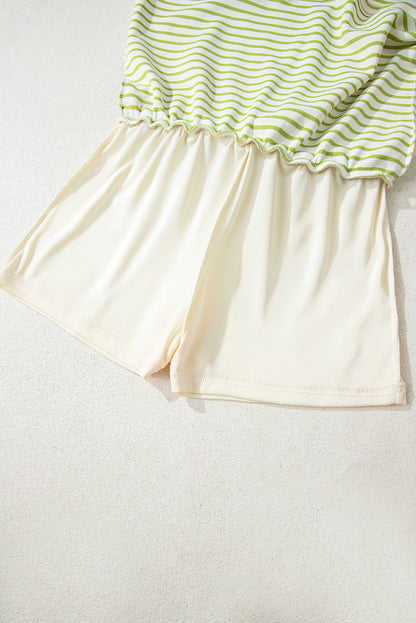Pink Stripe Collared V Neck Drop Shoulder Pullover and Skort 2pcs Outfit
