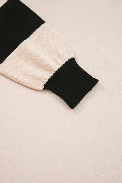 Black Stripe Two in One Knitted Top High Waist Splicing Hem Sweater Dress