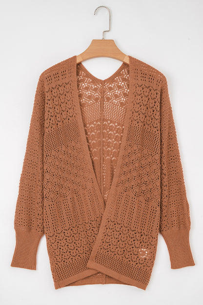 Lapis Mix Pattern Hollowed Knit Open Front Cardigan
