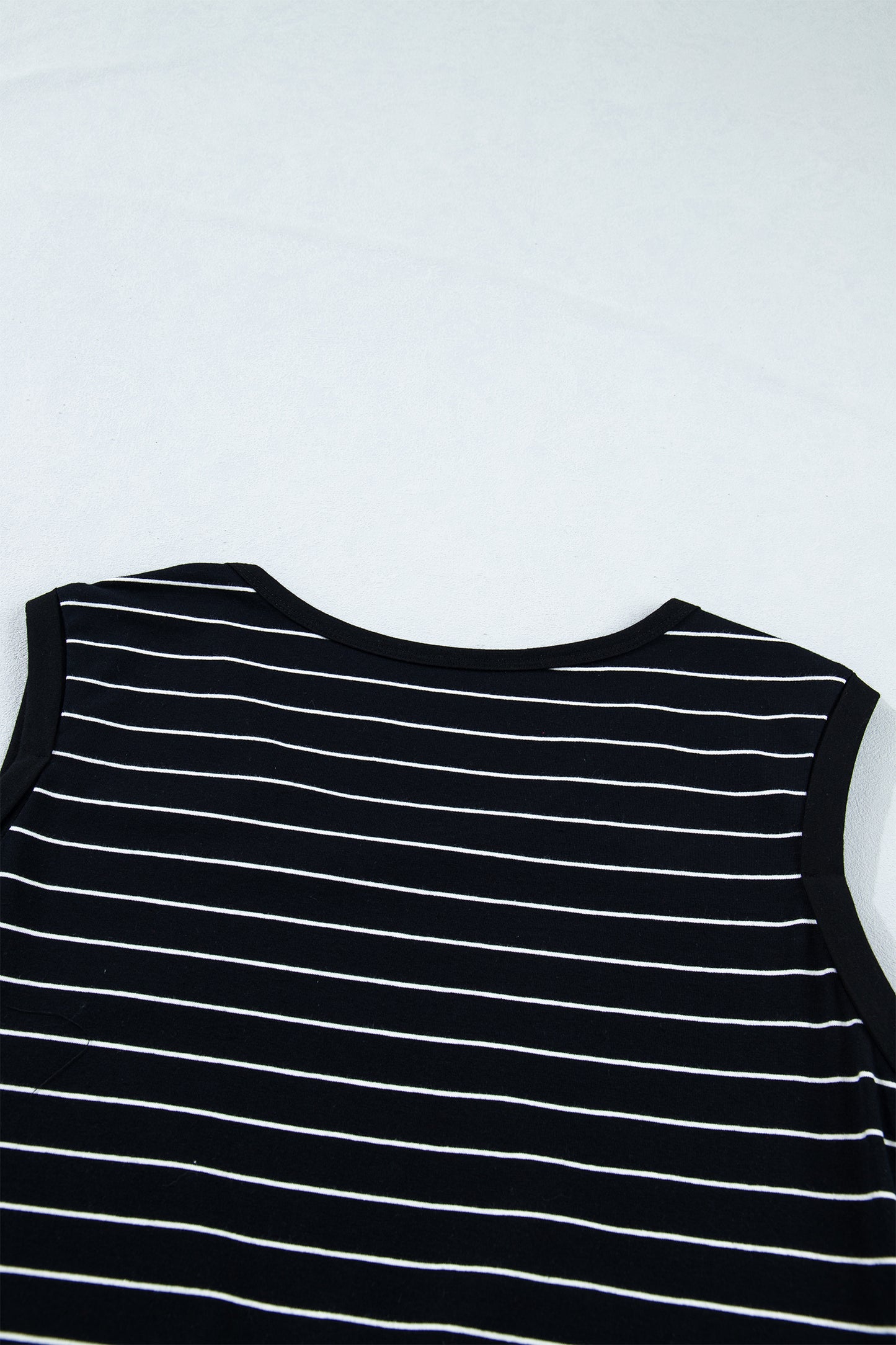 Black Stripe Drawstring Tunic Tank Mini Dress with Pockets