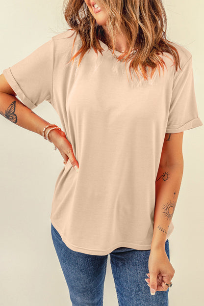 Red Casual Plain Crew Neck Tee