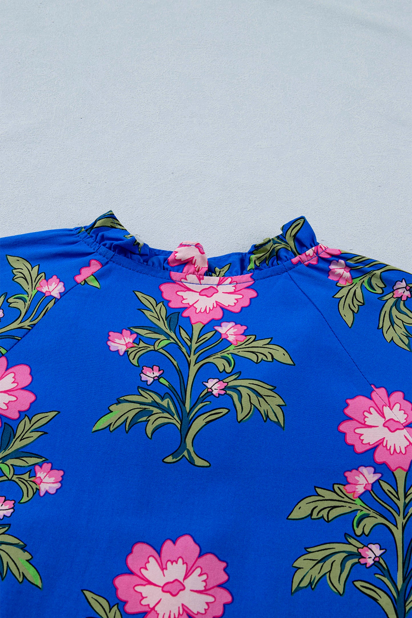 Blue V Neck Short Sleeve Loose Flower Dress