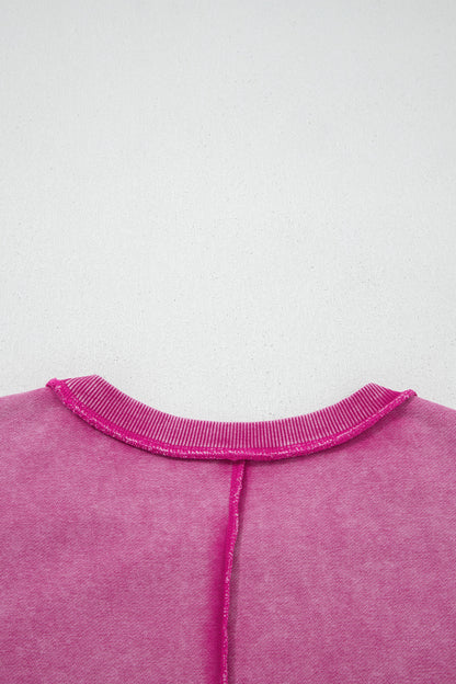 Rose Red Mineral Wash Exposed Seam Side Slit Sweatshirt