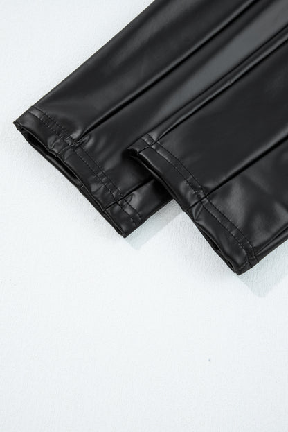 Black Faux Leather Seamed Leg High Waist Leggings