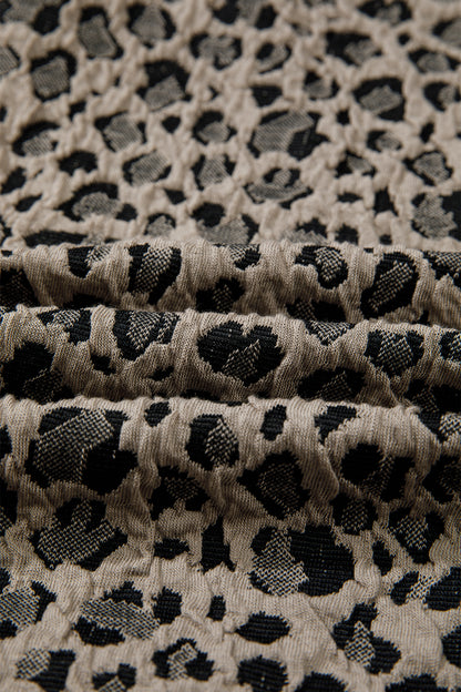 Beige Zip up Collared Leopard Cap Sleeve Top