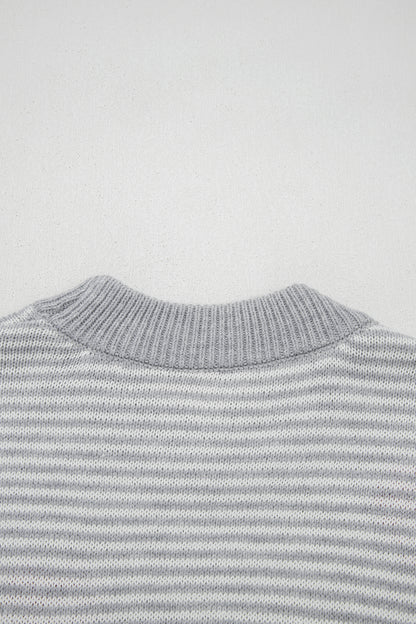 Rose Stripe Contrast Heart Pattern Valentine Knit Sweater