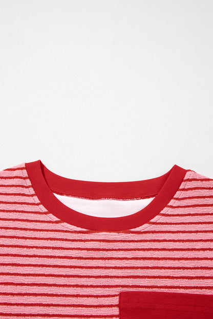 Sky Blue Stripe Crew Neck Tee Drawstring Waist Cropped Pants Set