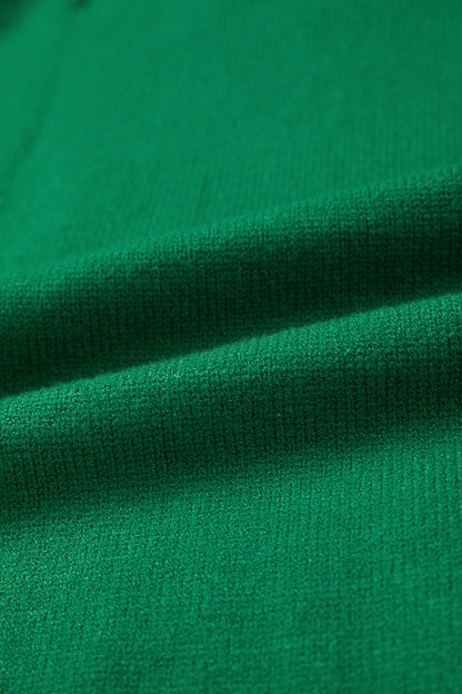 Bright Green Corded Horseshoes Ribbed Trim Mock Neck Short Sleeve Sweater