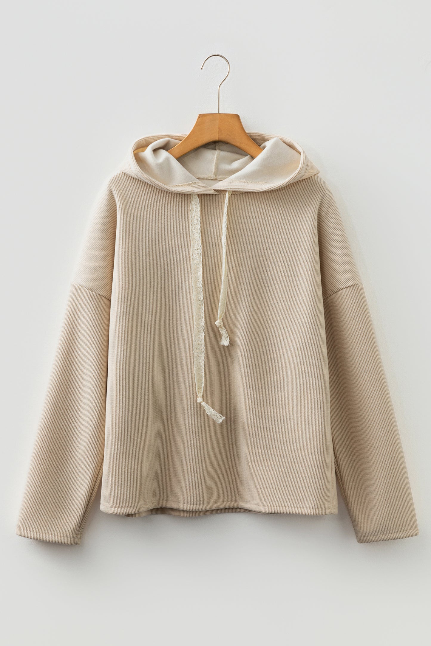 Parchment Thermal Textured Leopard Drawstring Baggy Hoodie