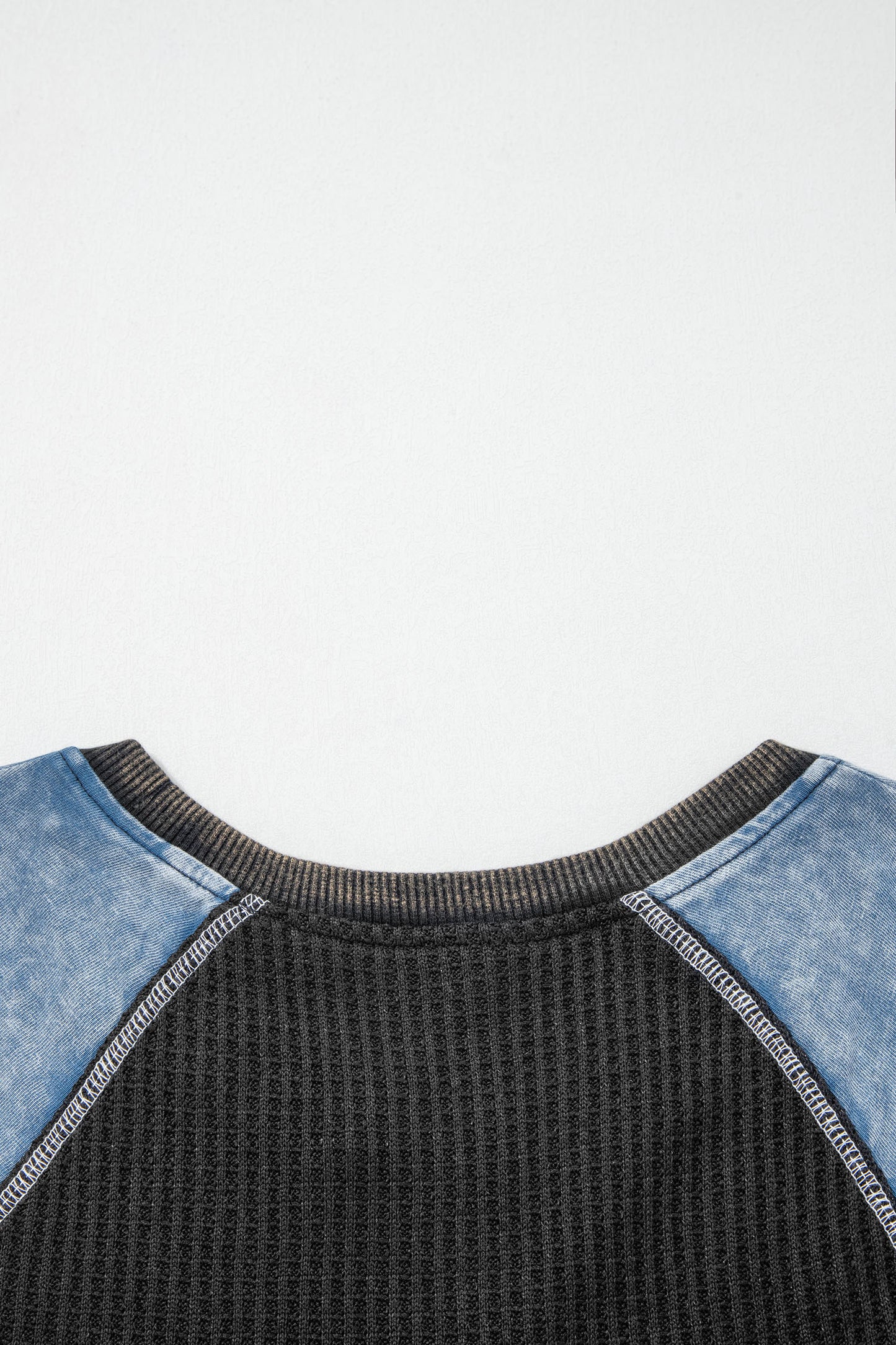 Laurel Green Waffle Knit Seam Detail Color Block Patchwork Short Sleeve Top