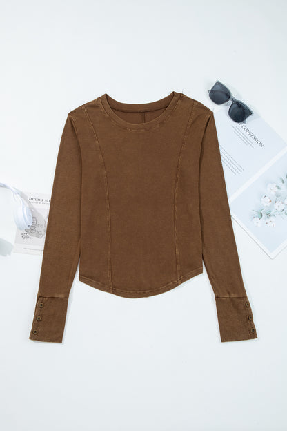 Burgundy Exposed Seam Ribbed Long Sleeve Top