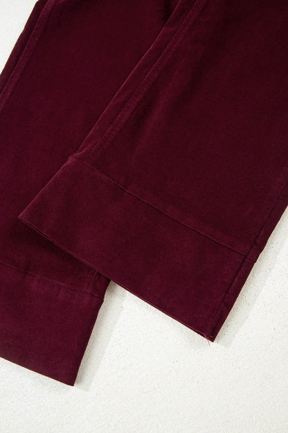Vineyard Green Corduroy Solid Color High Waist Wide Leg Pants