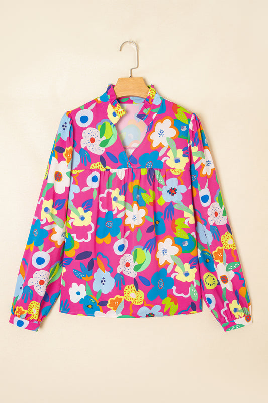 Rose Flower Bomb V Neck Blouse