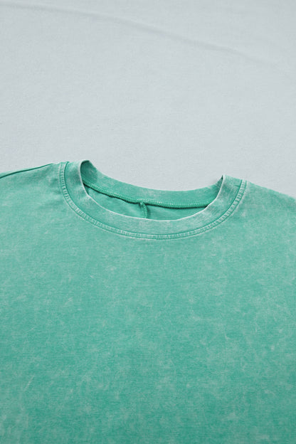 Dark Grey Solid Color Cotton Mineral Washed Oversize Tee