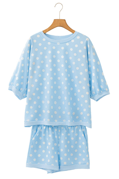 Green Polka Dot Oversized Top Drawstring Short Set