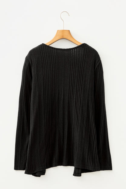 Stone Blue Ribbed Open Front Knitted Top with Pockets