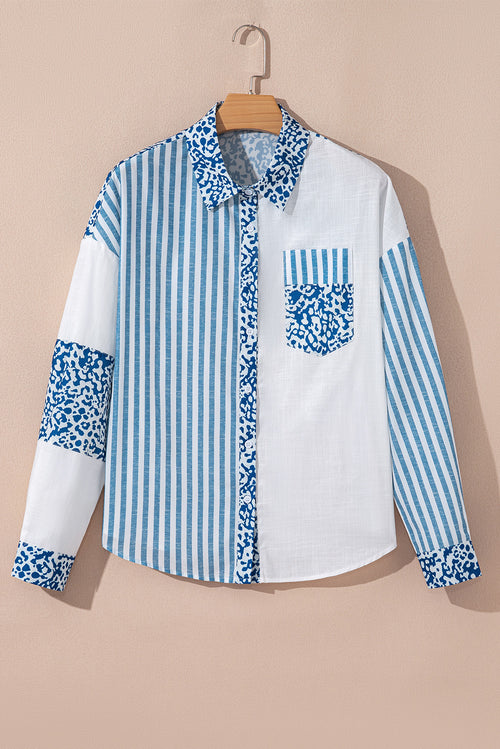 Khaki Leopard Striped Western Casual Shirt