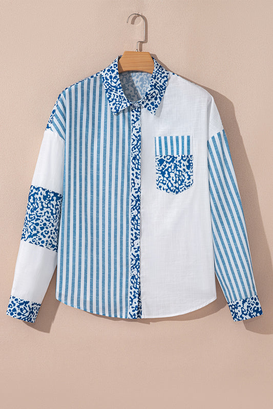 Khaki Leopard Striped Western Casual Shirt