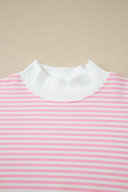 Sky Blue Stripe Oversize Mock Neck Sweatshirt and Shorts Set