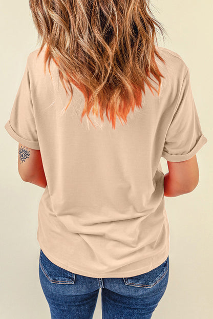 Red Casual Plain Crew Neck Tee