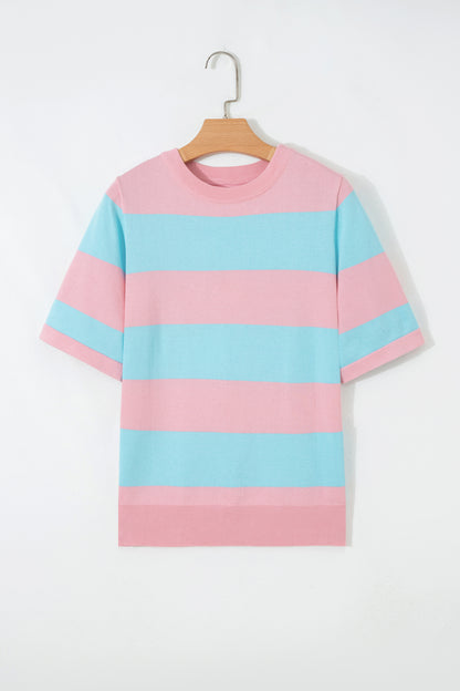 Black Stripe Colorblock Striped Knitted T shirt