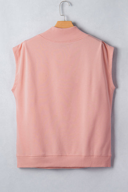 Black Solid Color High Neck Cap Sleeve Loose Top