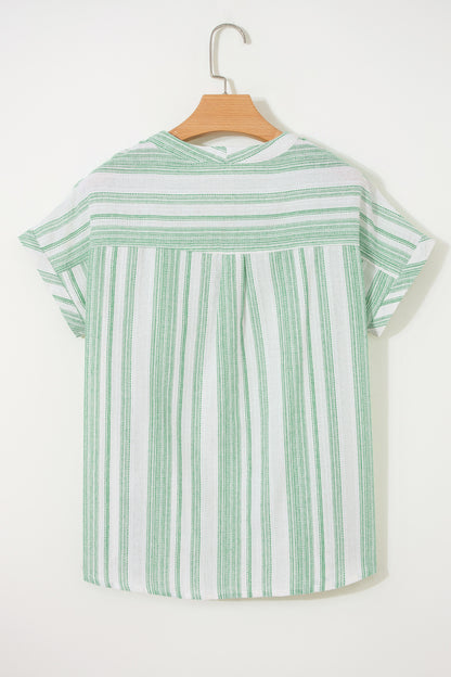 Fiery Red Breathable Gauze Half Button Short Sleeve Casual Blouse