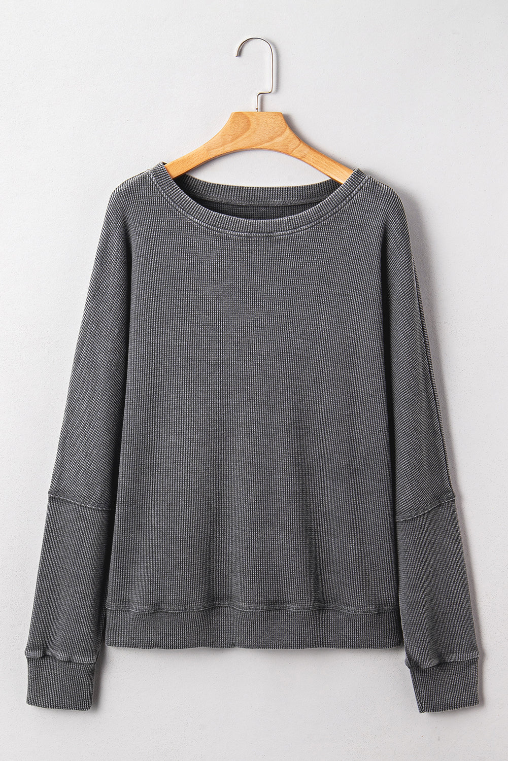 Mist Green Waffle Knit Patchwork Long Sleeve Loose Top