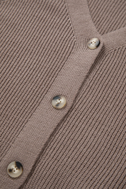 Goat Mixed Texture Knit Button V Neck Sweater Cardigan