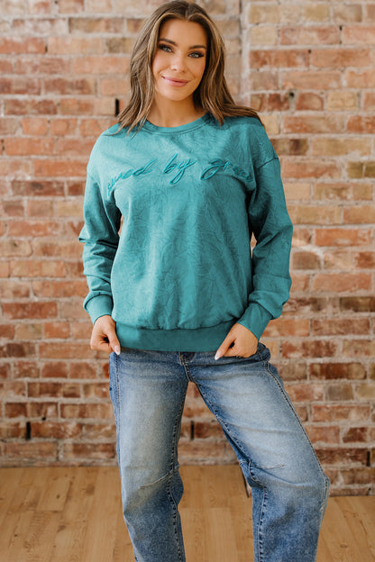 Mineral Red saved by grace Letter Embroidery Mineral Wash Loose Sweatshirt