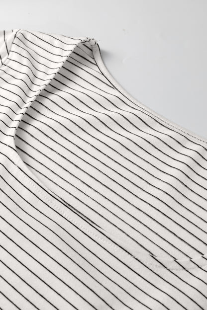 Brown Stripe Square Neck Long Sleeve Top
