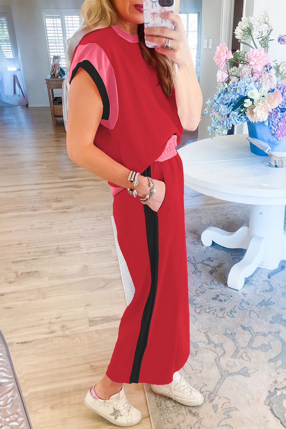 Valerian Color Block Detail Casual Two-piece Set