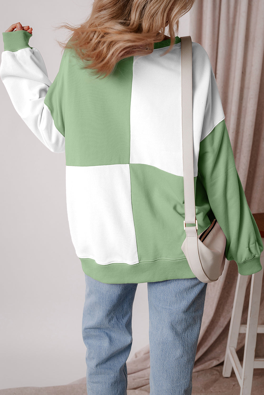 Color black Colorblock Henley High Low Oversize Sweatshirt