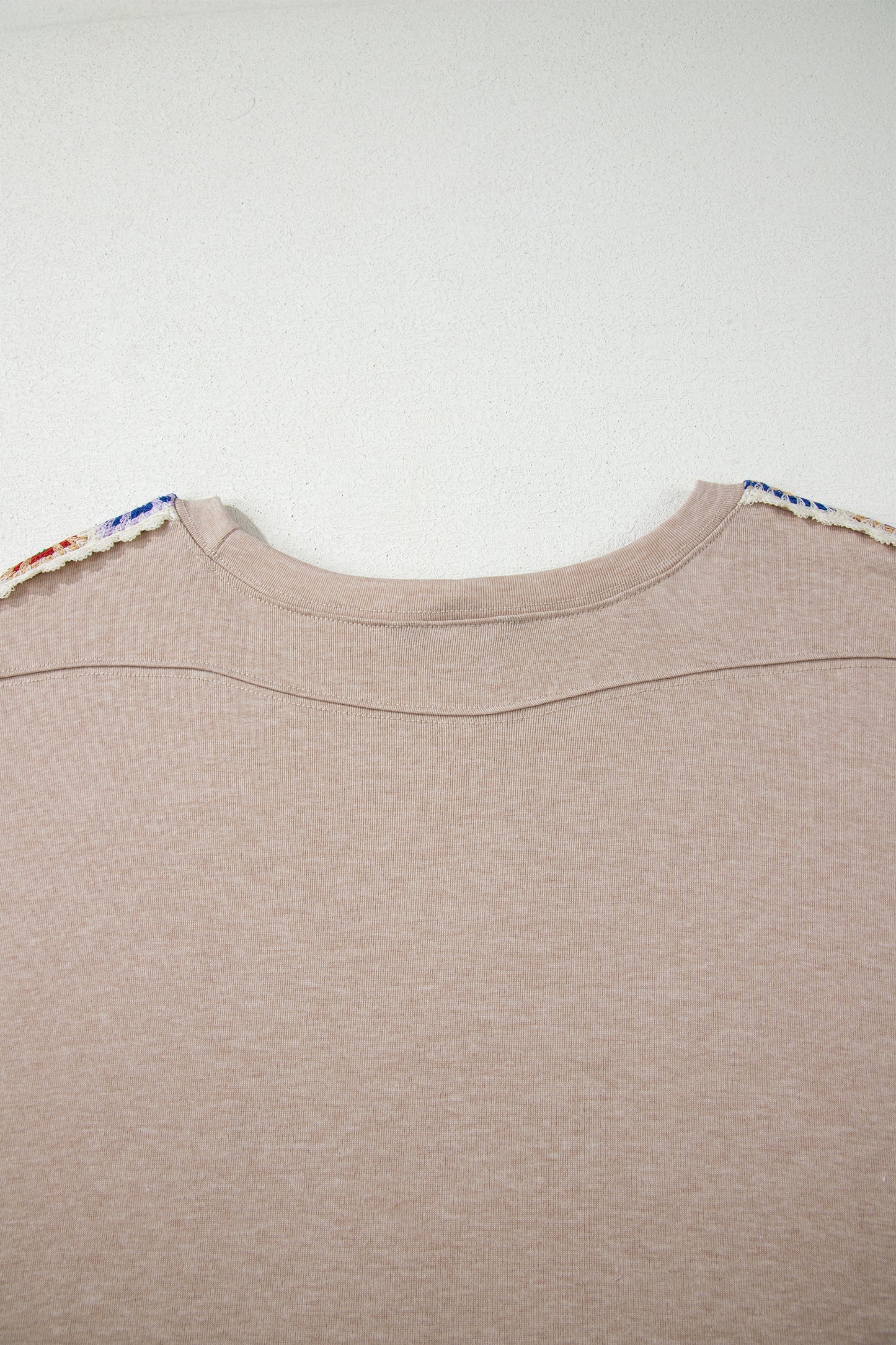 Parchment Granny Square Crochet Detail Loose T Shirt