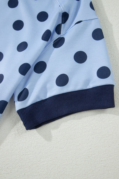 Pink Color Block Trim Polka Dot Casual Tee